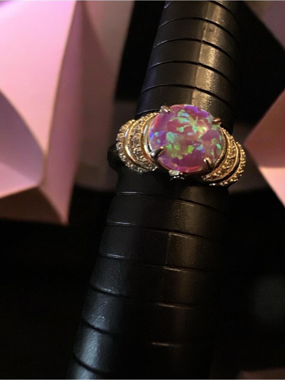 Gold-Tone Pink Opal Oval Statement Ring